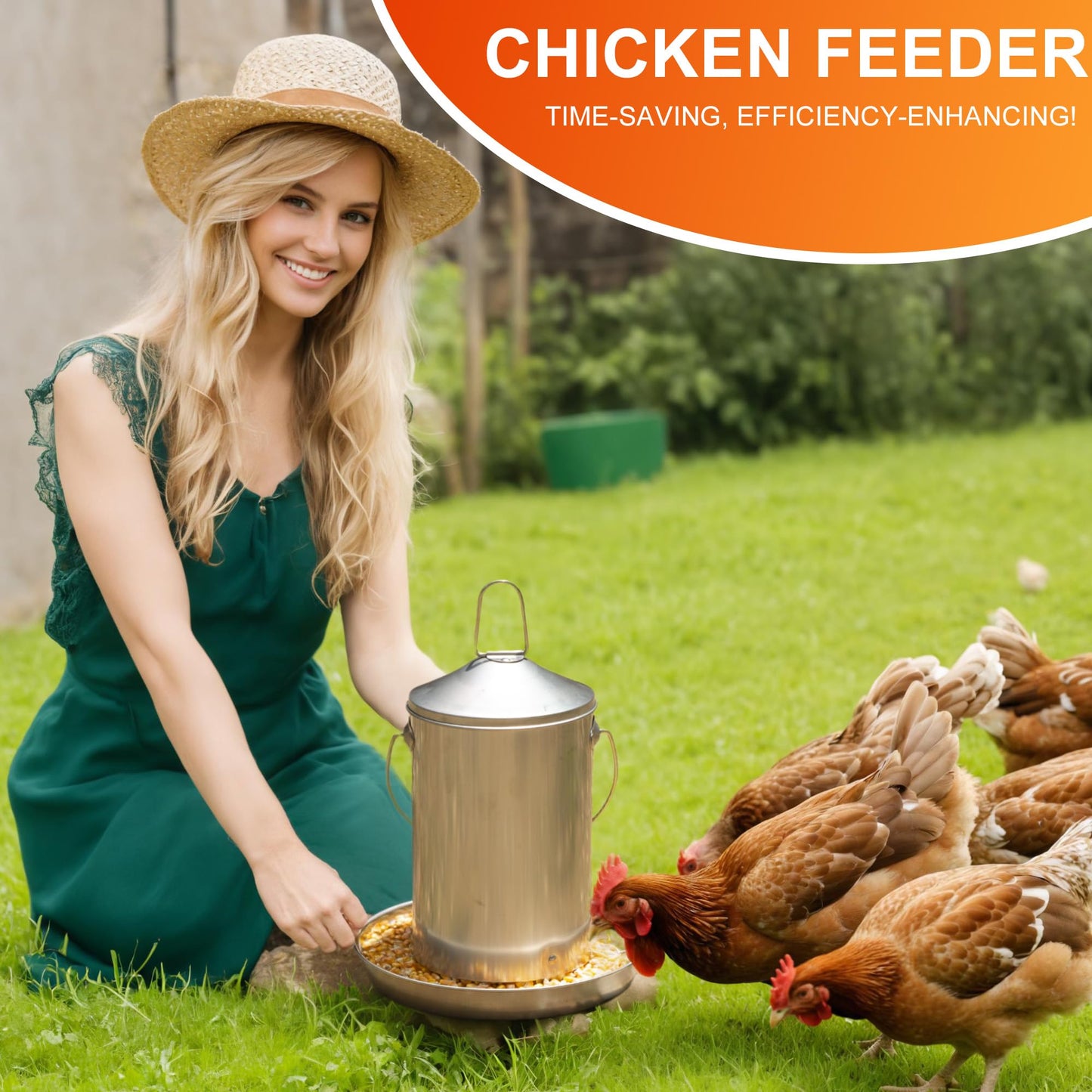 6.6lb Stainless Steel Hanging Chicken Feeder, Metal No Waste Poultry Feeder, Rustproof, Reusable, Long-Lasting, Gravity Feed Chicken Coop Accessories for Chicken, Geese, Duck, Hens, Rooster, Chick