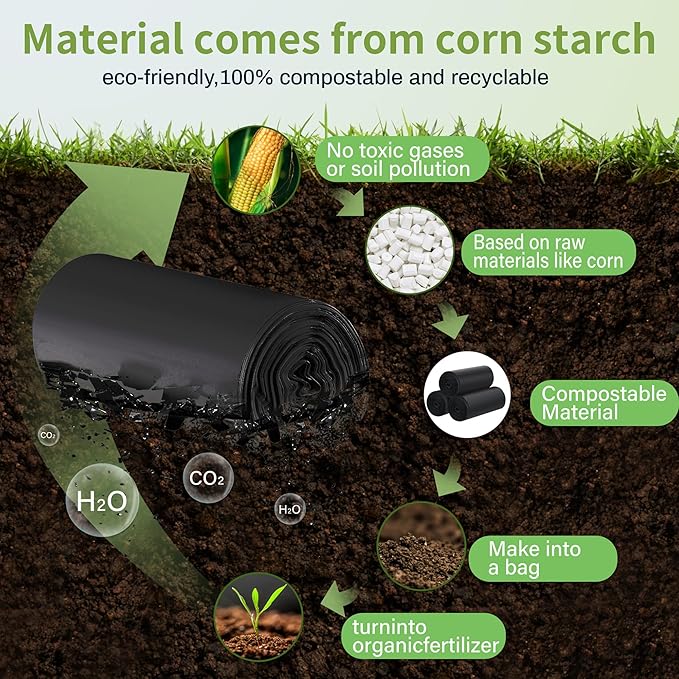 5 Gallon Trash Bags Compostable Portable Toilet Bags Compost Garbage Bag Extra Thick 0.86 Mil for Camping Travel Kitchen Bathroom BPI Certified 30 Counts, Black