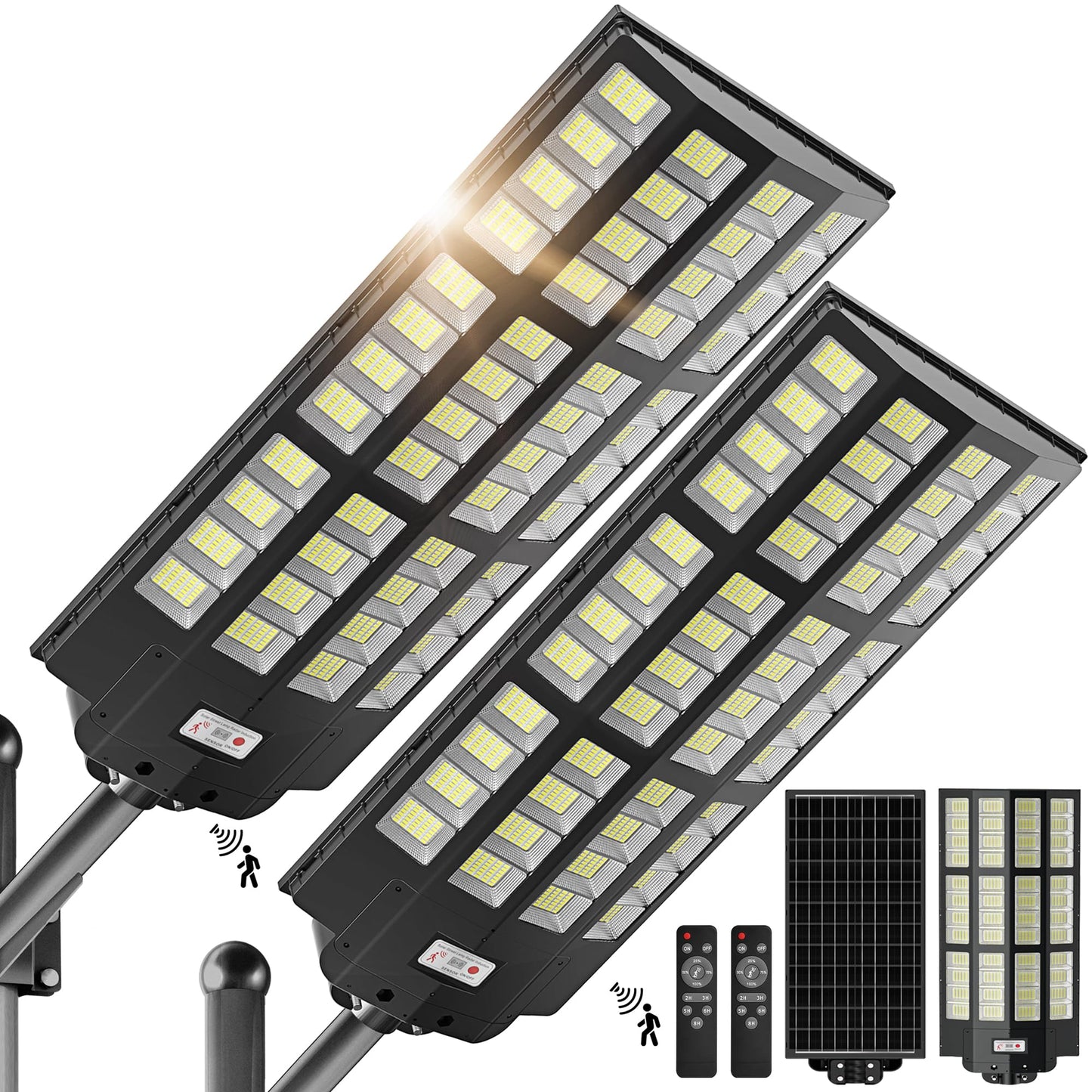 10000W Solar Street Lights Outdoor - Wide Angle Solar Lights Outdoor Motion Sensor, Commercial Parking Lot Light Dusk to Dawn, 7000K LED Street Light Heavy Duty IP66 Waterproof 2-Pack