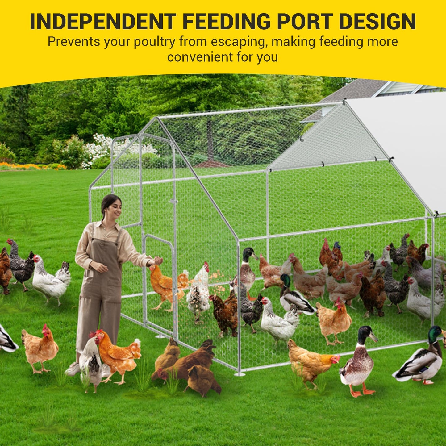 Metal Chicken Coop, Large Chicken Run with Cover, Outdoor Chicken Pen with Double Door, Walk in Chicken Coop for Outdoor Farm Yard (9.8'L x 13.1'W x 6.6'H)