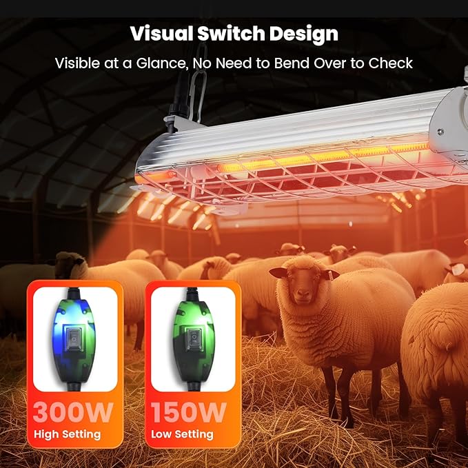 Large Chicken Coop Heater Lamps - Replacement, 175-300W,Carbon Fiber Light, Protable Adjustable Temp & Hanging Height for Coop Livestock Pet Dog Heater for Outdoor Chicken Coop