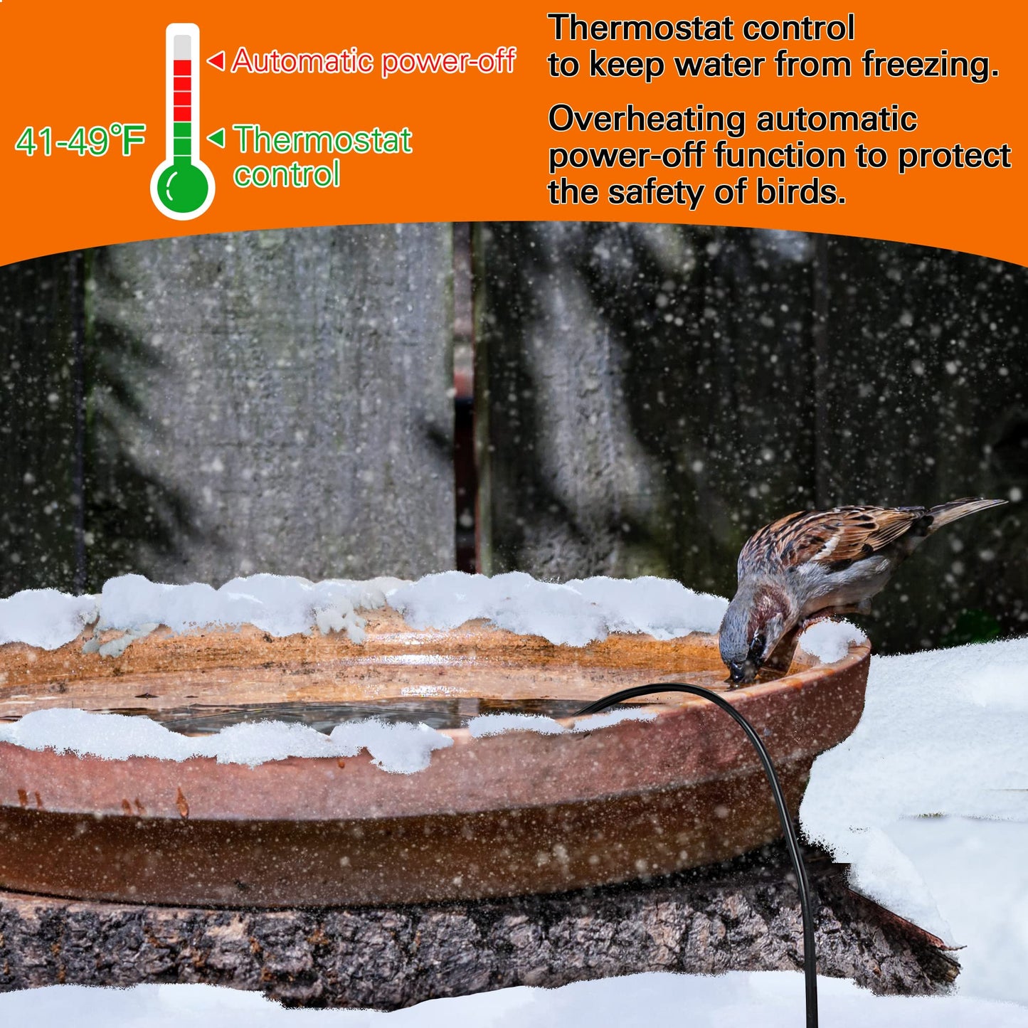 Dreyoo 1 Pack Bird Bath De Icer, 60w Submergible De Icer, Thermostatic Controlled Winter Water Heater Deicer for Bird, Chicken, Duck, Farm Trough, Design Patent Product