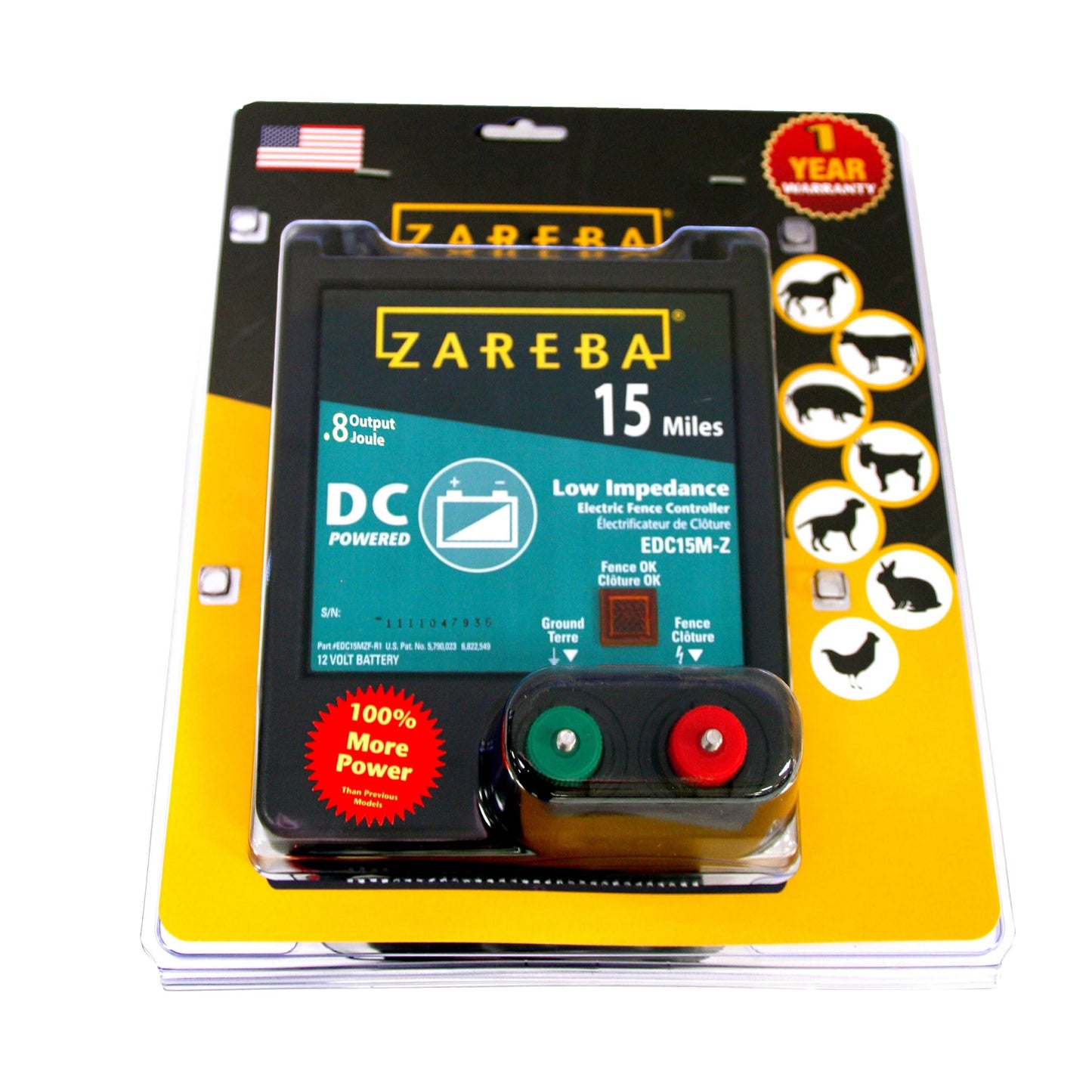 Zareba EDC15M-Z 15-Mile Battery Operated Low Impedance Electric Fence Charger, Black