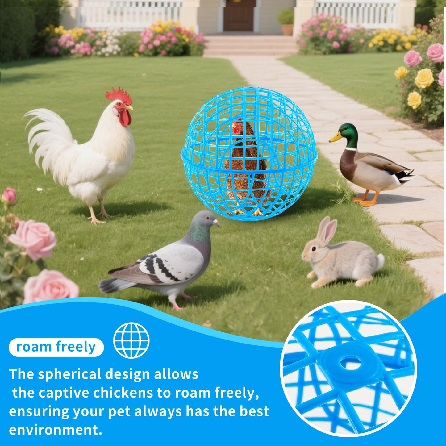 AceOrbit 3 Pcs 14.96 Inch Chicken Balls Cage 2025 Chicken Orb Ball Cage to Free Range Rolling Movable Poultry Coop Ball, Mobile Safety Globe Cages for Pigeons Rabbits Ducks Outside Roaming