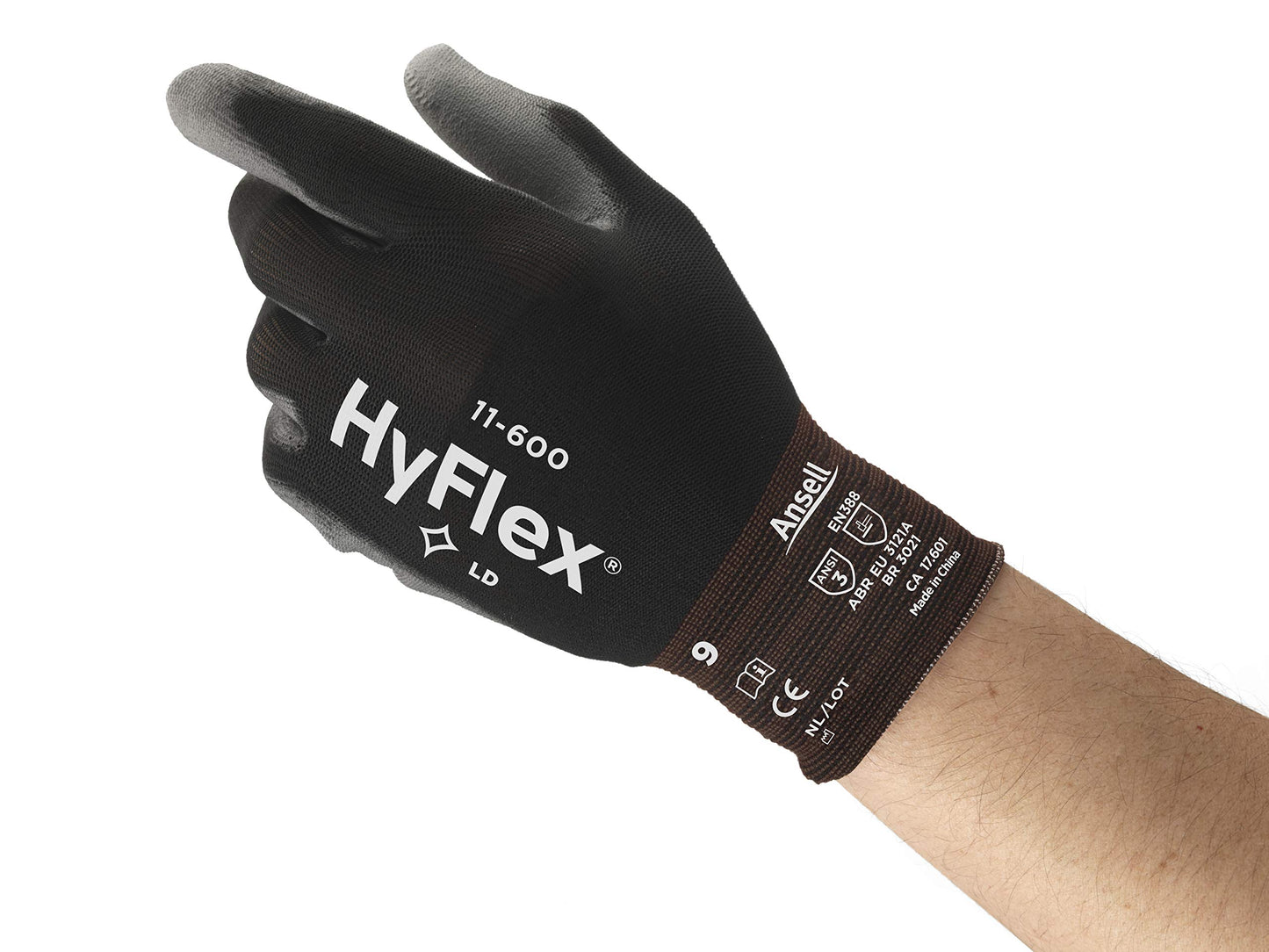 Ansell HYFLEX 11-600 Light Duty Nylon Industrial Gloves w/Palm Coating for Metal Fabrication, Automotive - Small (7), Black (144 Pairs)
