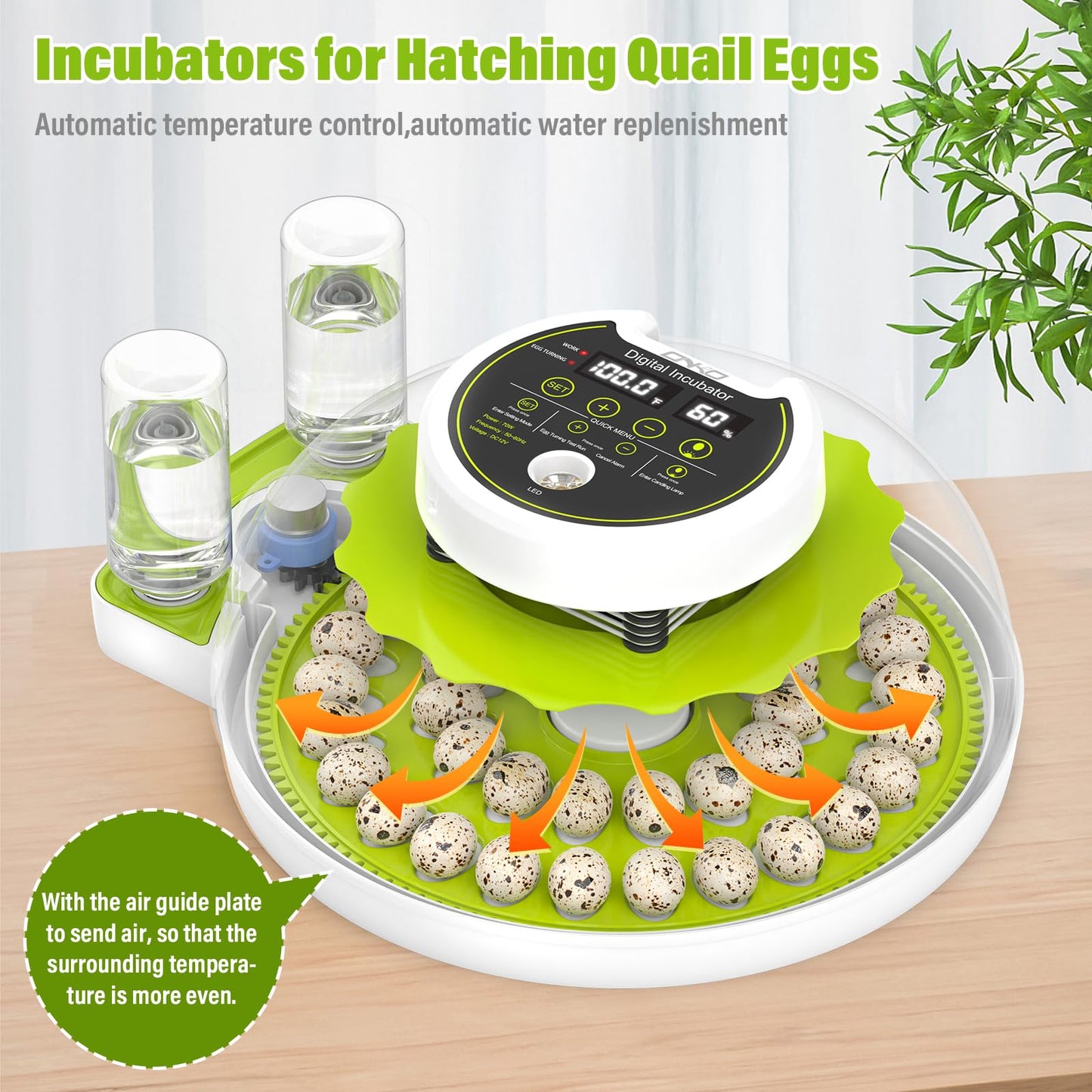 Quail Egg Incubator for Hatching Eggs with Automatic Egg Turning and Humidity Control 40 Eggs Large Capacity Quail Brooder Poultry Incubators, Also for Parrot, Dove, Canary and Other Birds