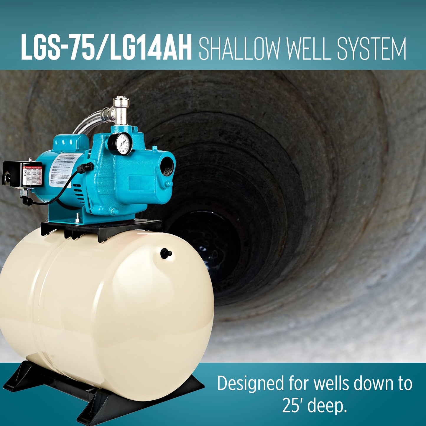 Little Giant LGS-75/LG14AH Dual Voltage (115/230V) 3/4 HP Shallow Well Jet Pump/Tank Combo 16 GPM Cast Iron Pump with 14 Gallon Pressure Tank, Blue/White, 558932