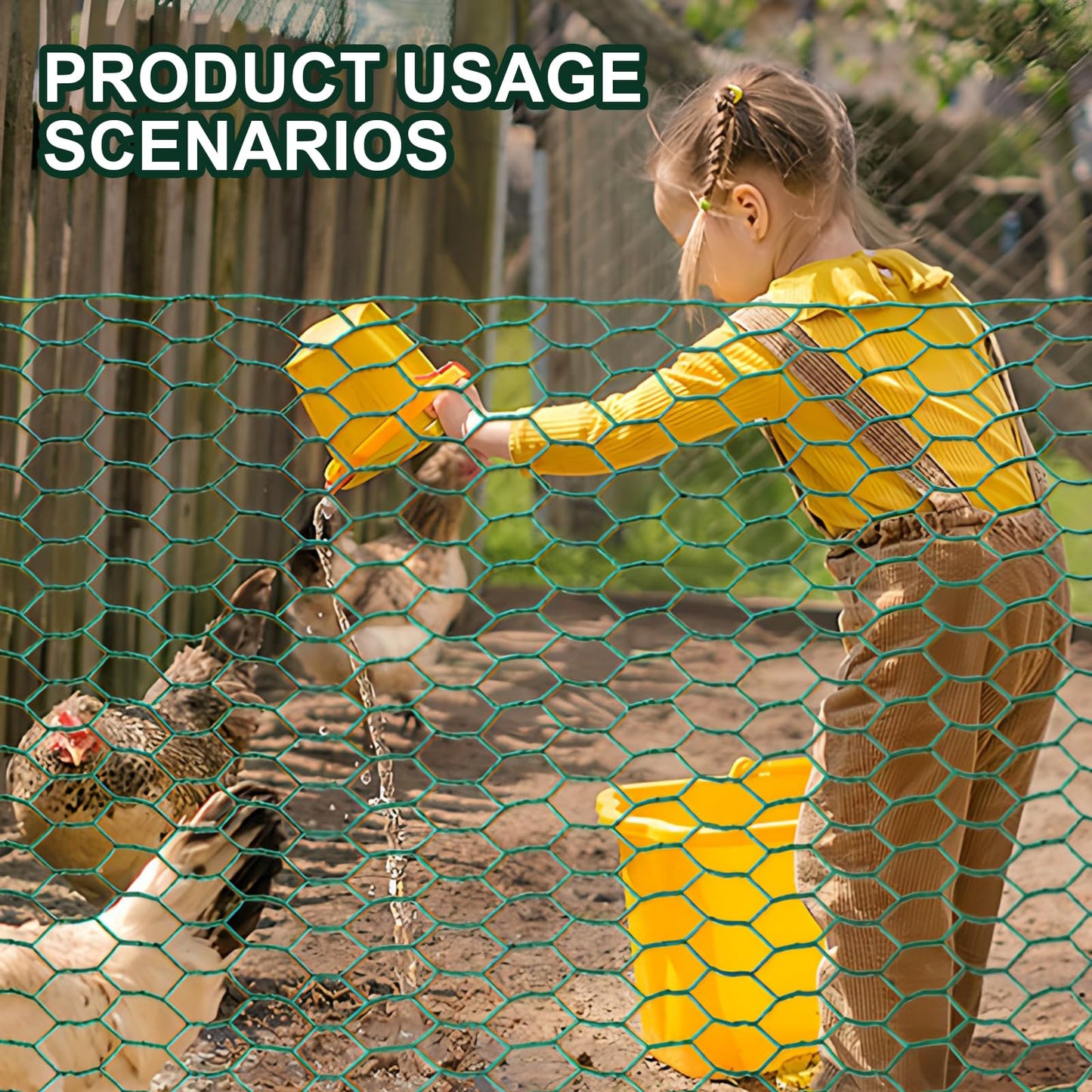 Green Floral Chicken Wire Mesh - 15.7 x 157 Inch Rustproof PVC Coated Hex Netting for Arrangements (0.6" Hex) Coated Netting Fence for Crafts Poultry, Garden