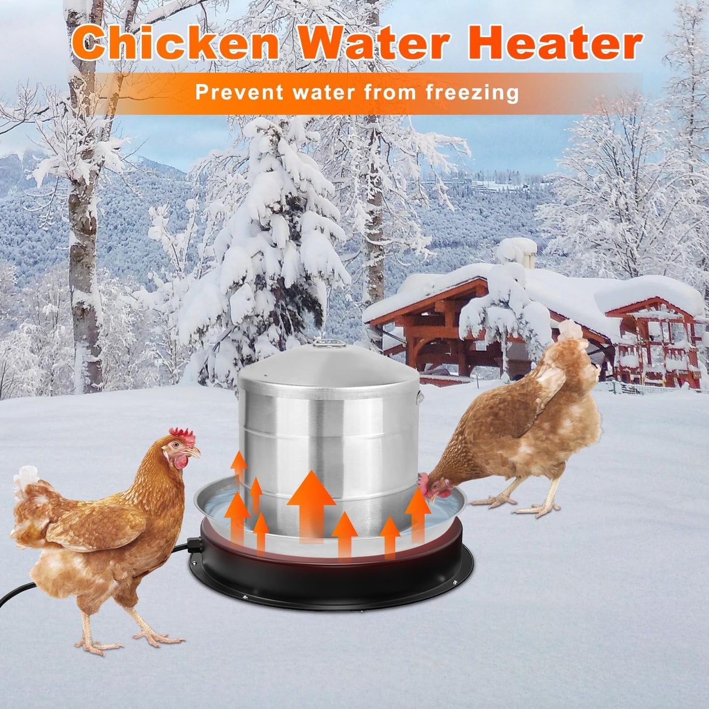 Chicken Water Heater for Winter, 11" Waterer Heated Base for 1-5 Gallon Metal Plastic Poultry Water, 110 Watt Heated Poultry Waterer with Thermostat for Chicken Duck Pigeon