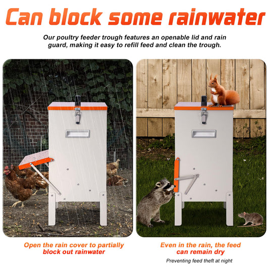 PKNYBZH 30lbs Automatic Chicken Feeder and Duck Feeder，Large Poultry Feeder for Chickens, Ducks, Geese, Pigeons, Dogs, Cats (Orange)