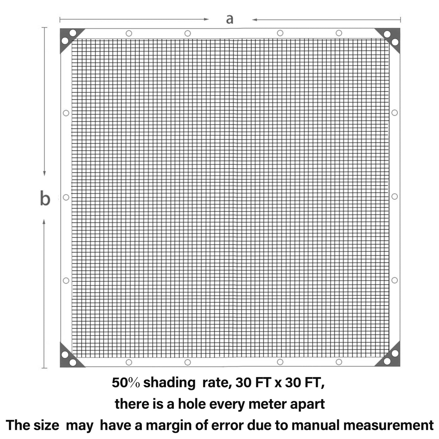 winemana Black Shade Cloth 30x30 FT– 50% Sun Shade Mesh Tarp for Greenhouse, Garden, Patio, Dog Kennel, Chicken Coop, and Outdoor Protection, Plants Cover Shade Netting with 2 Reinforced Grommets
