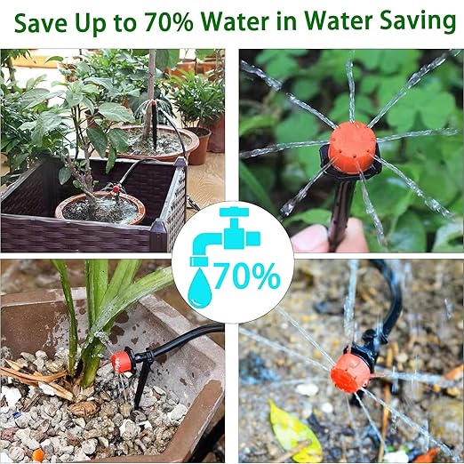 32.8ft Drip Irrigation Kit Automatic Irrigation System DIY Watering System with 8-Hole Drippers Quick Connector & Adapters for Garden Flower Raised Bed Greenhouse Plants Patio