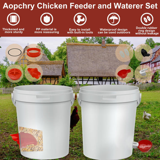 Aopchry Automatic Chicken Feeder and Waterer Set, 8 Pack Chicken Waterer Cups and 4 Pack Chicken Feeders, DIY Large Chicken Water Feeder, Suitable for Various Poultry, with Mounting Hole Opener