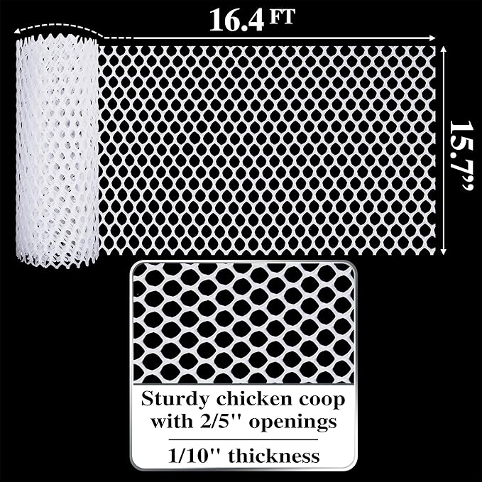 Maporch Upgraded 15.7" x 16.4 ft White Plastic Chicken Wire Fence Mesh, Included 1 Wire Cutting Scissor, Hexagonal Fencing Wire for Gardening, Poultry Fencing, Wire Frame for Crafts, Floral Netting