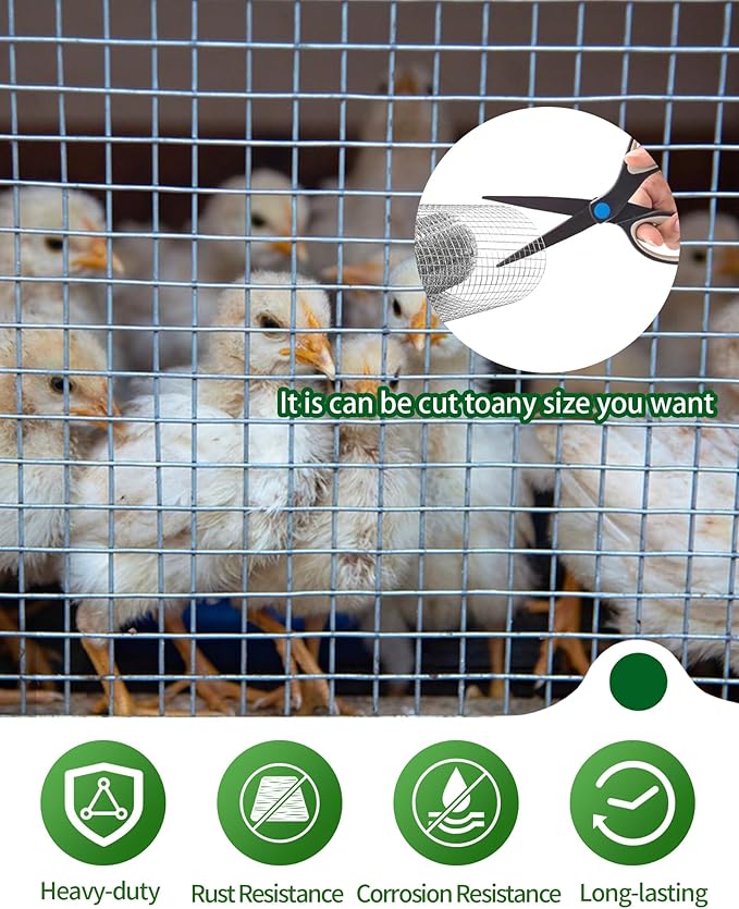 1/2" x 48" x 100FT Silver Hardware Cloth - Hot-Dip Galvanized Chicken Wire Fencing, 19 Gauge Welded Wire Mesh Roll for Chicken Coop, Rabbit, Snake, Deer Fencing and Garden/Tree Protection