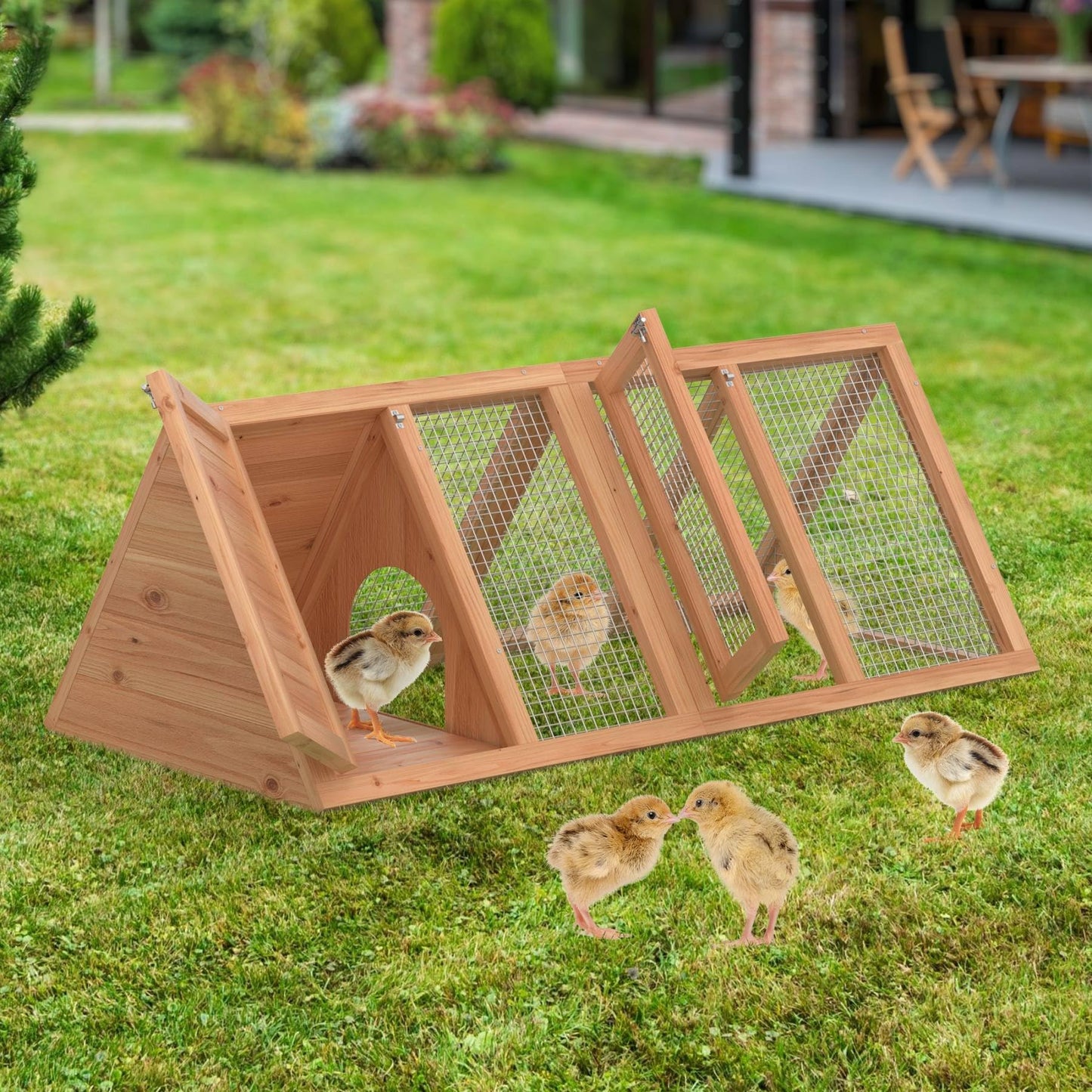 Kecreque Rabbit Hutch Outdoor Chicken Coop Run A-Frame Bunny Cage Wooden Quail Cage w/ 2 Door & Ventilated Wire Fence Small Animal Cage for Garden Backyard Farms 47 x 18 x 19.5 in