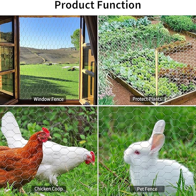 Chicken Wire for Crafts, Wire Netting Hexagonal Garden Poultry Chicken Wire Netting, Pet/Rabbit/Chicken Wire Fencing,0.8inch Hexagonal Galvanized PVC Coated Mesh Fence (Silver, 15.7"x118")