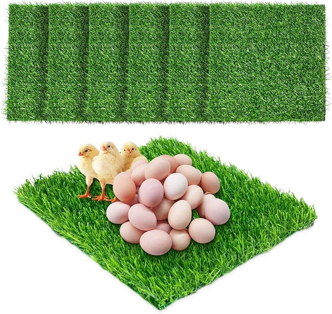 Owfeel 6 Pack Chicken Nesting Pads, 12x12 Washable Artificial Grass Mat for Chicken Coop, Reusable Pet Garden Turf with Rubber Backing, Indoor Outdoor Egg Protection (30x30cm)