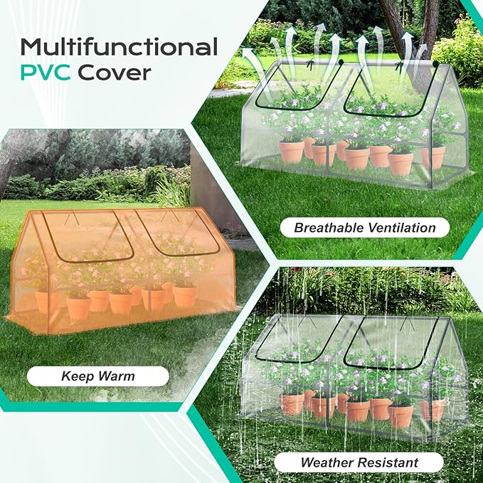 BPS 6x3x3 ft Mini Greenhouse with Transparent PVC Cover UV-Protected Roll-Up Zipper Windows, Ideal for Indoor or Outdoor Use on Raised Garden Beds