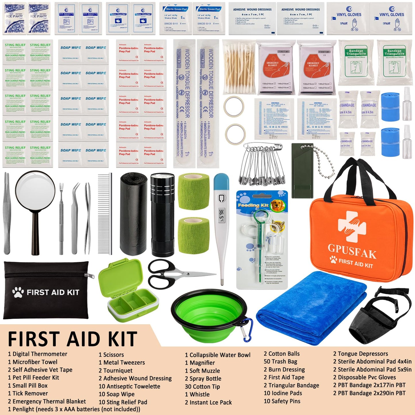 GPUSFAK Dog First Aid Kit - Pet First Aid Kit for Dogs and Cats Pet First Aid Supplies for Car Traveling Home