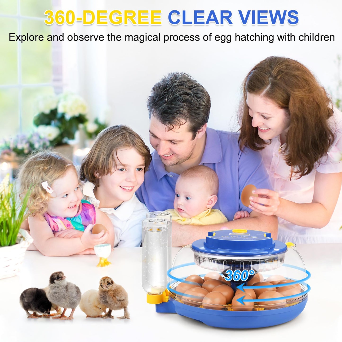 M METERXITY 18-40 Incubators for Hatching Eggs, Egg Incubator with Candler, Automatic Turn, Temperature Control, Humidity and Hatch Day Display, 360° View for Chicken/Quail/Duck/Goose/Parrot