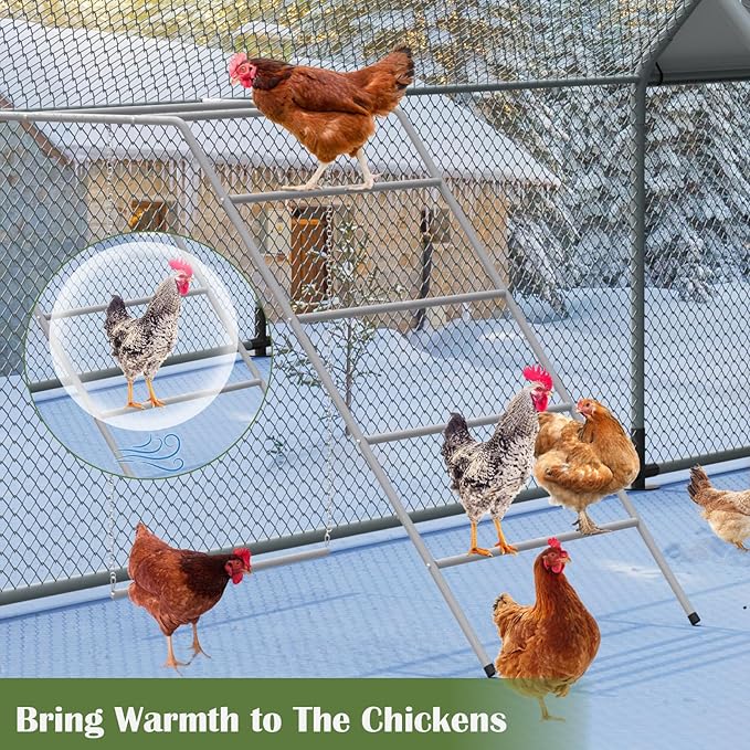 Chicken Coop Perches with Swing, Metal Chicken Roosting Bars, Chicken Run Toys Accessories for Backyard Poultry Habitat Supplies, Hen Perch for Coop, Farm Chick Ladder, Grey