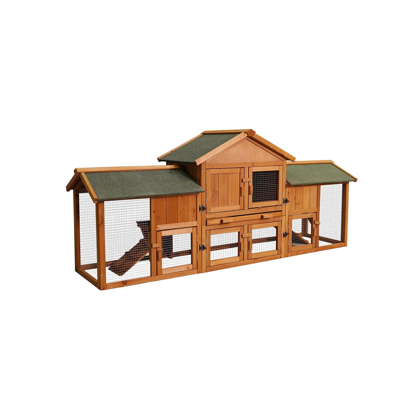 NicBex Rabbit Hutch Wooden Bunny Cage with Doors and Fences Rabbit Cage with Removable Tray and Double Waterproof Roof, Small Animal House for Rabbits, Guinea Pigs, andHamsters,79.5" W, Bean-Red