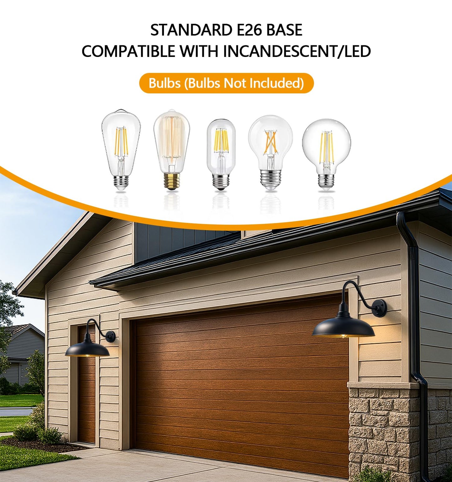 20" Extra-Large Gooseneck Barn Lights – Black Industrial Wall Sconces for Garage, Porch, or Farmhouse Patio – Rustproof and Weatherproof Exterior Lights – 2 Pack