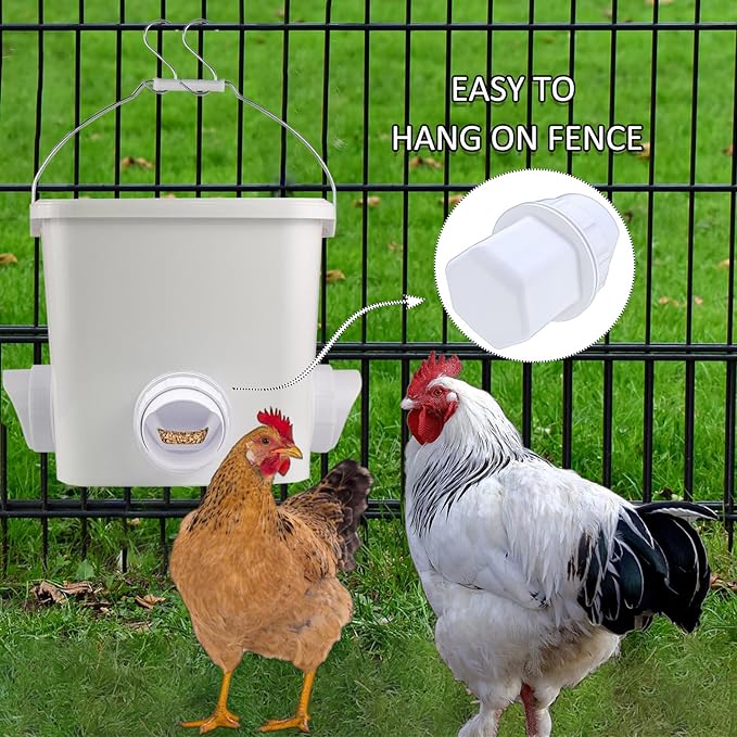 Automatic Chicken Feeder and Waterer Set Hanging Chicken Feeder No Waste Poultry Feeder 3 Gallon Water Feeder
