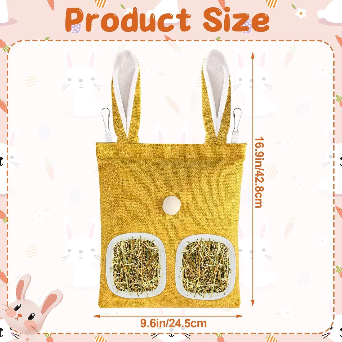 kaiolbly 2 Pack Hay Bag for Rabbits,Guinea Pig Hay Feeder Bags Washable Bunny Hay Bag for Chinchillas Hamsters Small Pets and Animal（11x 9.6 Inch ）