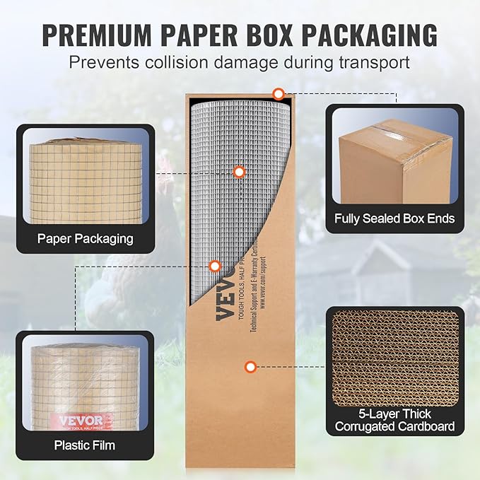 VEVOR Hardware Cloth, 1/2 inch 36in x 100 ft 19 Gauge, Hot Dipped Galvanized Wire Mesh Roll, Chicken Wire Fencing, Wire Mesh for Rabbit Cages, Garden, Small Rodents