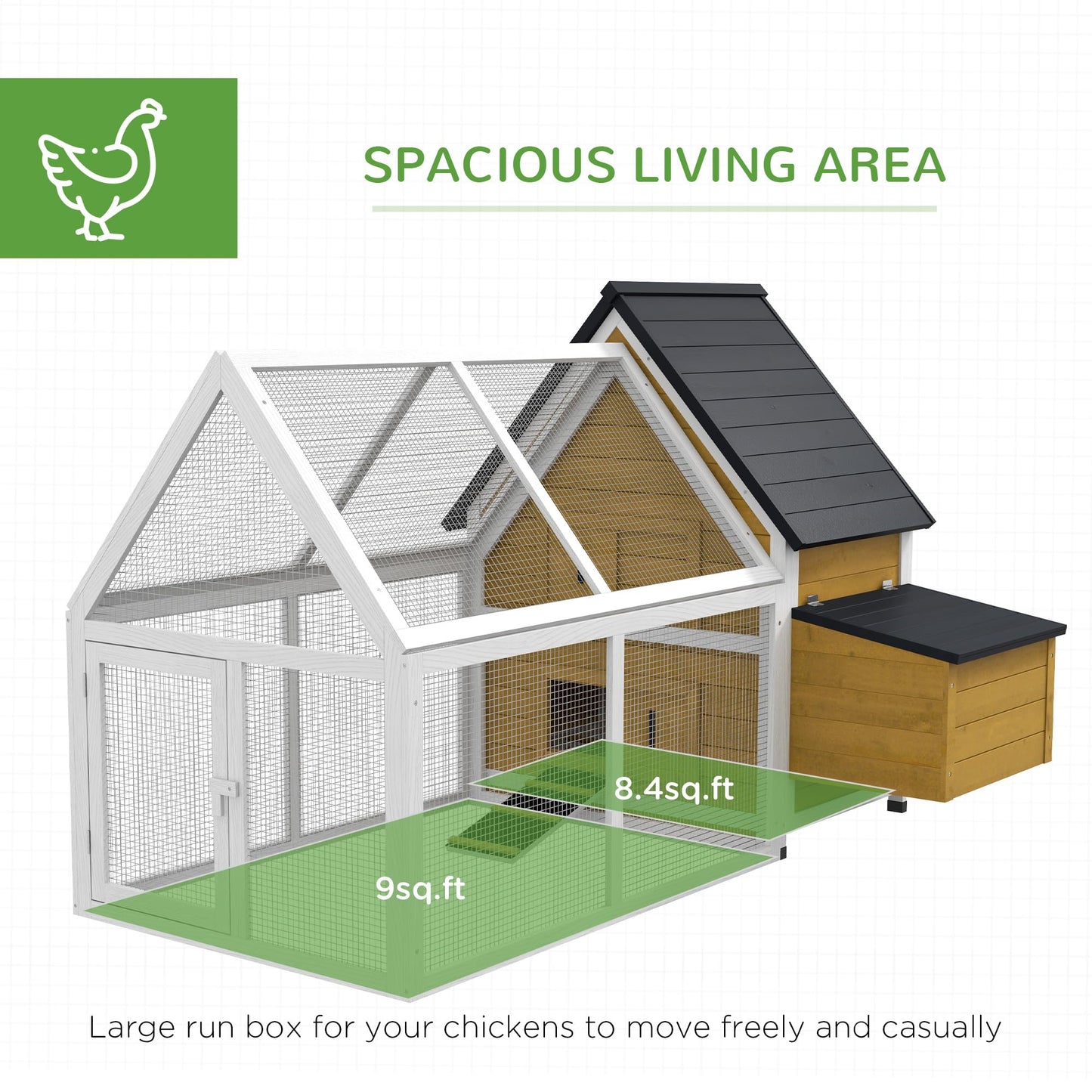 PawHut 65" Chicken Coop Wooden with Detachable Run, Outdoor Chicken House Poultry Cage Hen with Nesting Box, Removable Tray, Roosting Bars, Ramp, for Garden Backyard, Natural