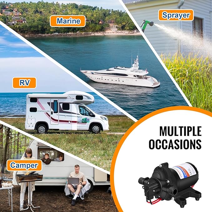 YOUNGTREE 12V RV Fresh Water Pressure Pump 3.5 GPM 45PSI On Demand 12Volt Water Diaphragm Pump with Pressure Switch for RV Boat Marine Sprayer Camper Shower