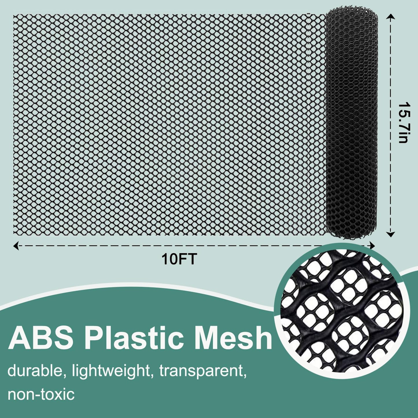 Chicken Plastic Wire Fencing Mesh - Heavy-Duty Plastic Chicken Black Wire Fence Mesh for Gardening, Barrier Netting, Poultry Dogs Rabbit Fencing (Black, 15.7IN x 10FT)