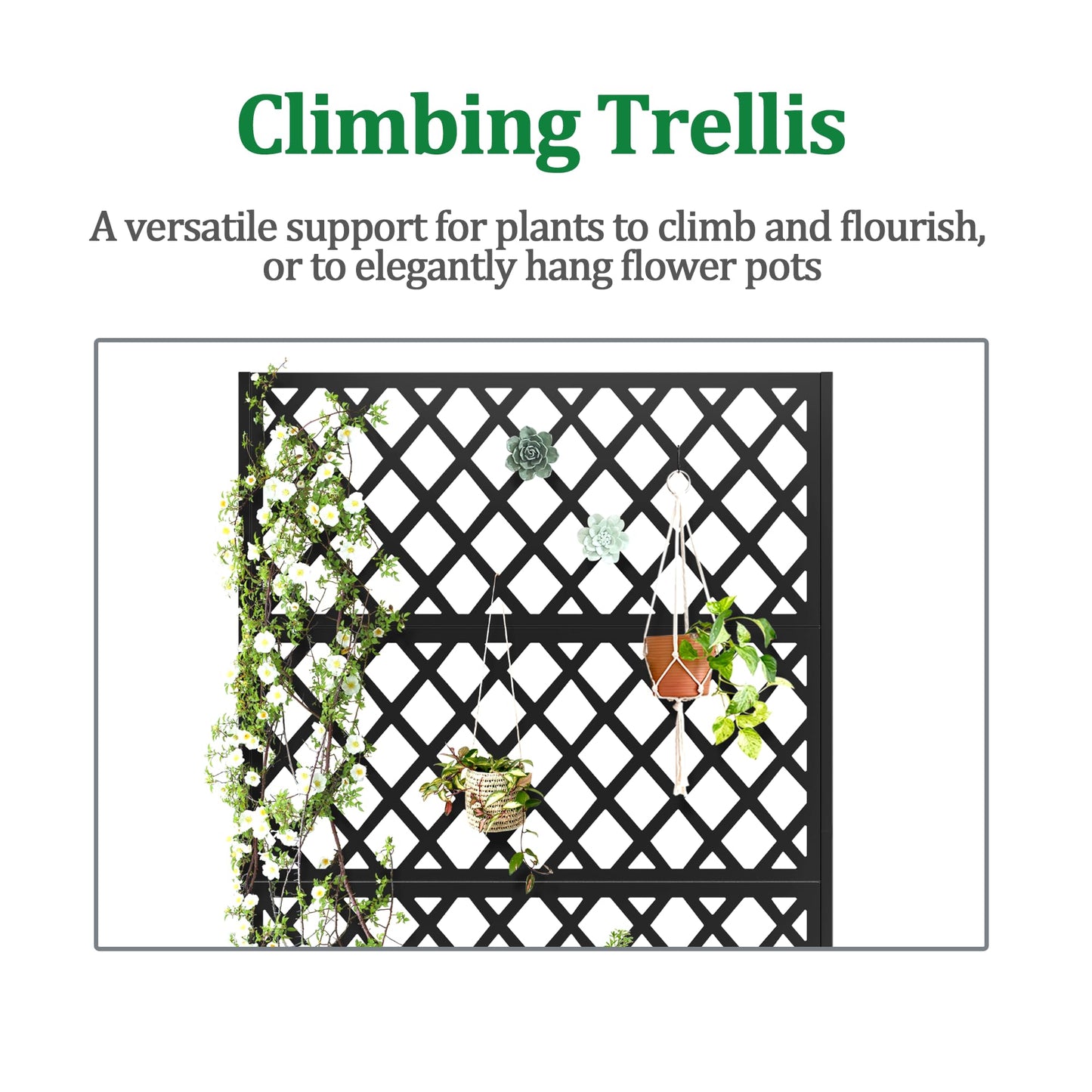 Metal Raised Garden Bed with Trellis and Wheels, 2 in 1 Trellis with Planter Box & Privacy Screen for Climbing Plants, Outdoor Standing Flower Beds with Drainage Holes, 47.2''L×15.7''W×70.9''H, Black