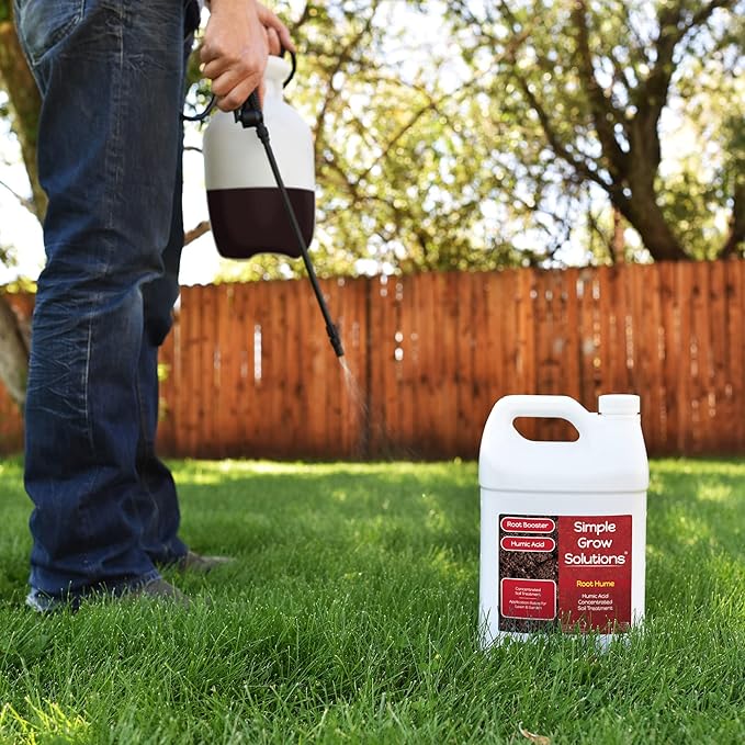Humic Acid Blend for Lawn and Garden - Root Hume - Concentrated Liquid Soil Conditioner for All Grass Types -Simple Lawn Solutions- OMRI Organic - Use with Fertilizer Program (1 Gallon)