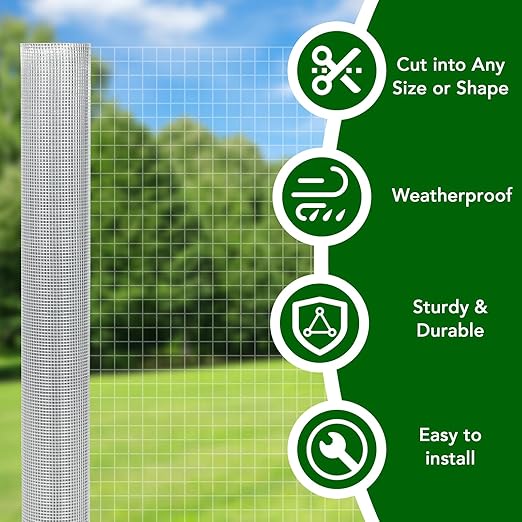 Hardware Cloth 1/4inch 48inx50ft 23 Gauge Chicken Wire Fence Galvanized Steel Mesh Rolled Fencing for Garden Supports Poultry Netting Cage Snake Fence Tree Guard, Silver