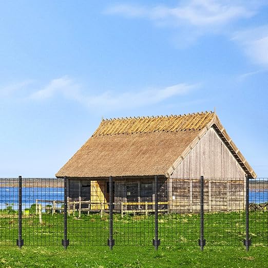 10 Pack Metal Fence Posts, 3ft Heavy Duty U-Post, Black Garden Stakes, No-Dig Post Anchors for Wire Fences, Temporary Fencing, Electric Fence, and Corner Support