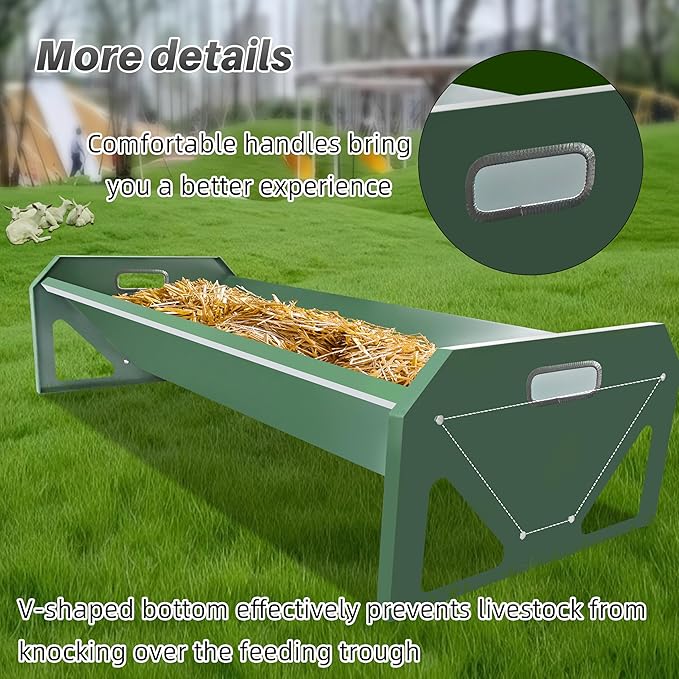 [New Upgrade] Stainless Steel Goat Feeder 45 Inch, Heavy Duty Large Capacity Feed Trough, Thickened Livestock Feeder, Easy to Clean, for Goats, Sheep, Horses, Cattle, Alpacas