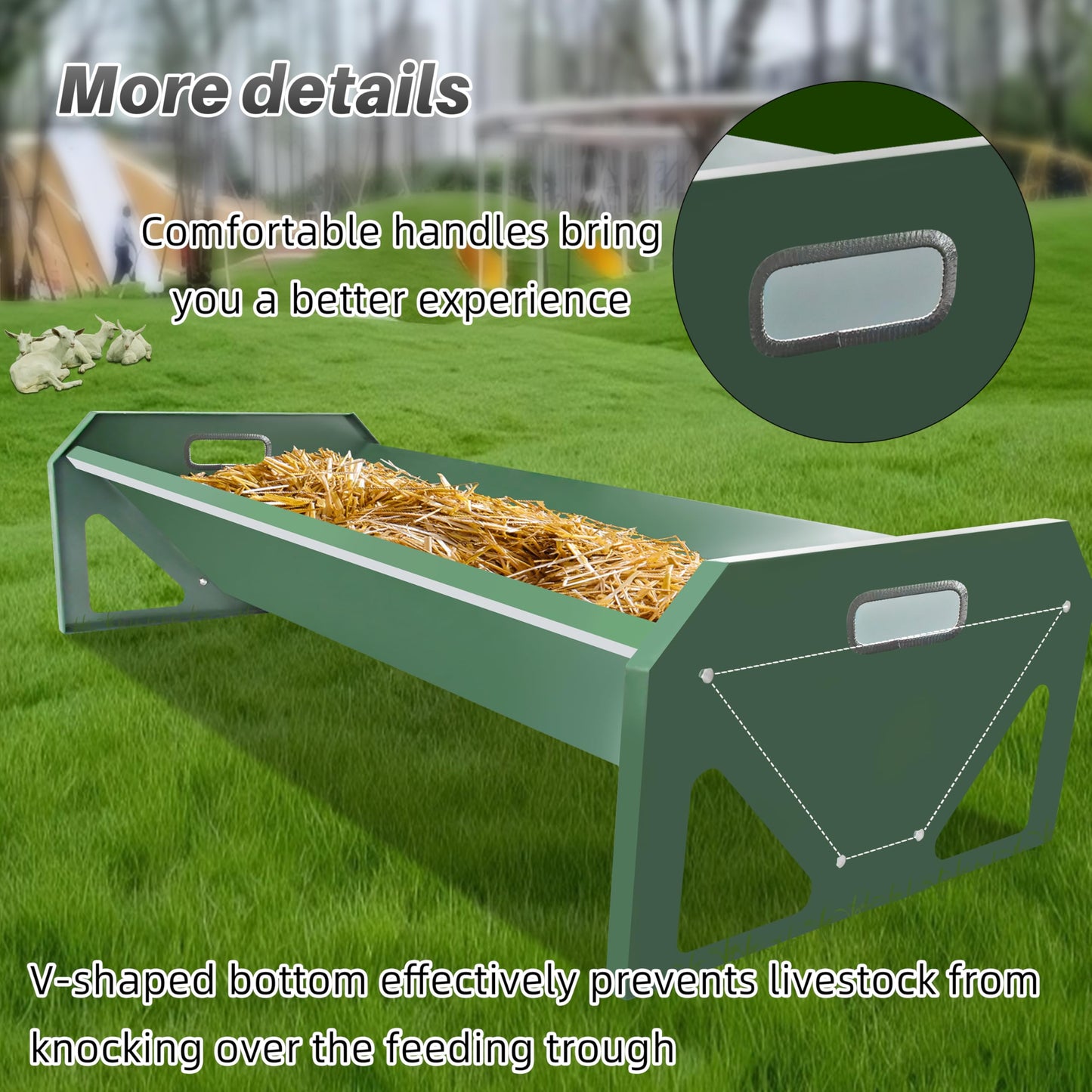 [New Upgrade] Stainless Steel Goat Feeder 45 Inch, Heavy Duty Large Capacity Feed Trough, Thickened Livestock Feeder, Easy to Clean, for Goats, Sheep, Horses, Cattle, Alpacas