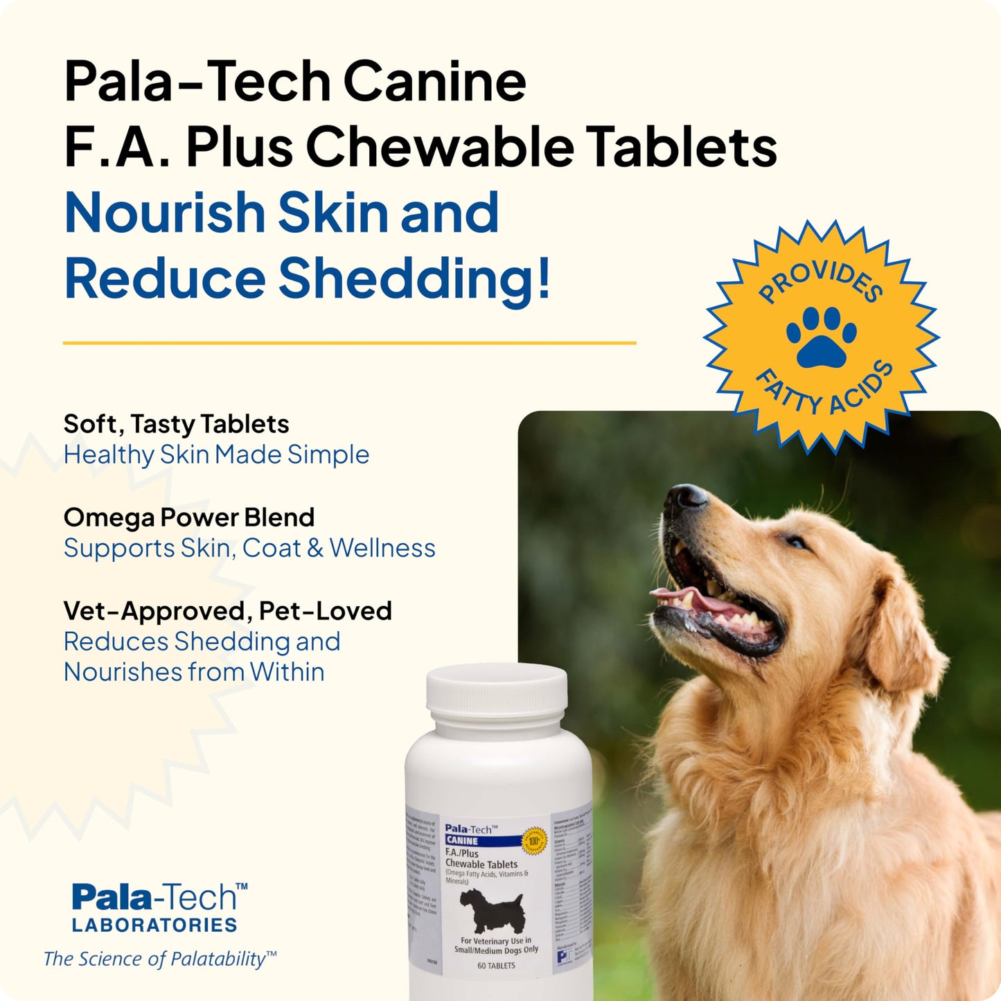 Pala-Tech FA Plus Chew Tabs for Small Dogs - Supports Skin, Coat & Allergy Relief - Dog Vitamins and Supplements with Omega-3 & 6 Fatty Acids - 60 Ct, Roast Beef Flavor
