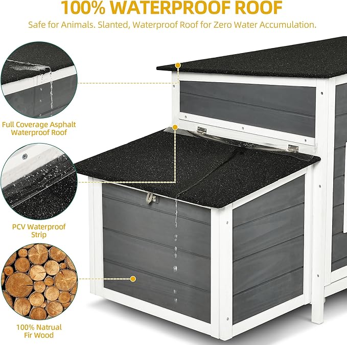 DWVO Solid Wood Chicken Coop for 4-6 Chickens, Outdoor Wooden Chicken Run Pen with 2 Nesting Boxes, Poultry Cage Rabbit Hutch Duck Coop Hen House w Weatherproof Roof & Removable Tray, Grey