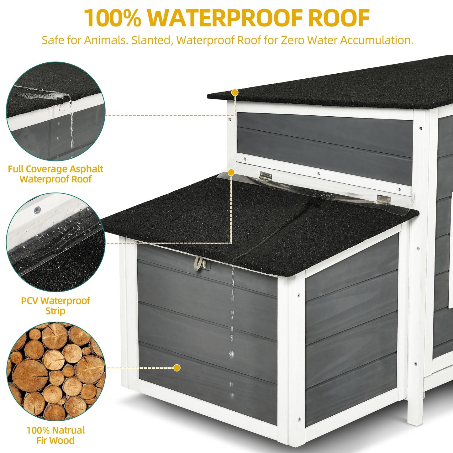 DWVO Solid Wood Chicken Coop for 4-6 Chickens, Outdoor Wooden Chicken Run Pen with 2 Nesting Boxes, Poultry Cage Rabbit Hutch Duck Coop Hen House w Weatherproof Roof & Removable Tray, Grey