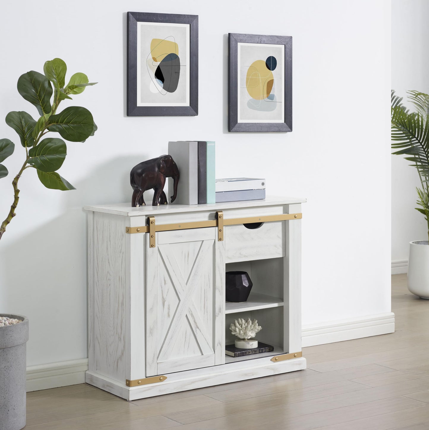 Furniture of America Canya Solid Wood Rectangle Sofa Table with Barnyard Design, Open Shelves and Pull Out Drawer, Home Décor for Living Room, Entryway, Hallway, Office, Corridor, Antique White