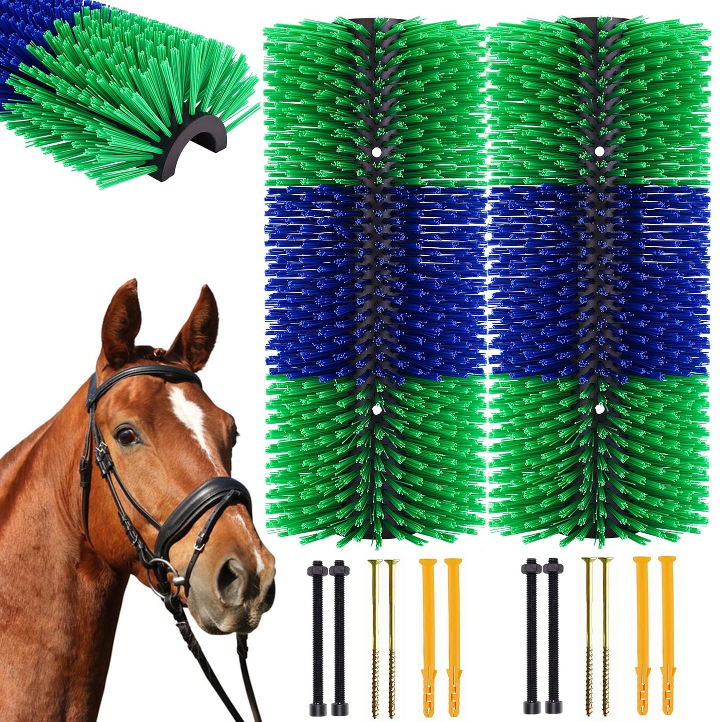 Livestock Scratching Brush, 2PCS Horse Grooming Brushes Kit With 8PCS Screws For Cow Goat Cattle Sheep Pig Full Massage, Relieve Itching on Back, Remove Harmful Parasites, Dead Skin, Dirt