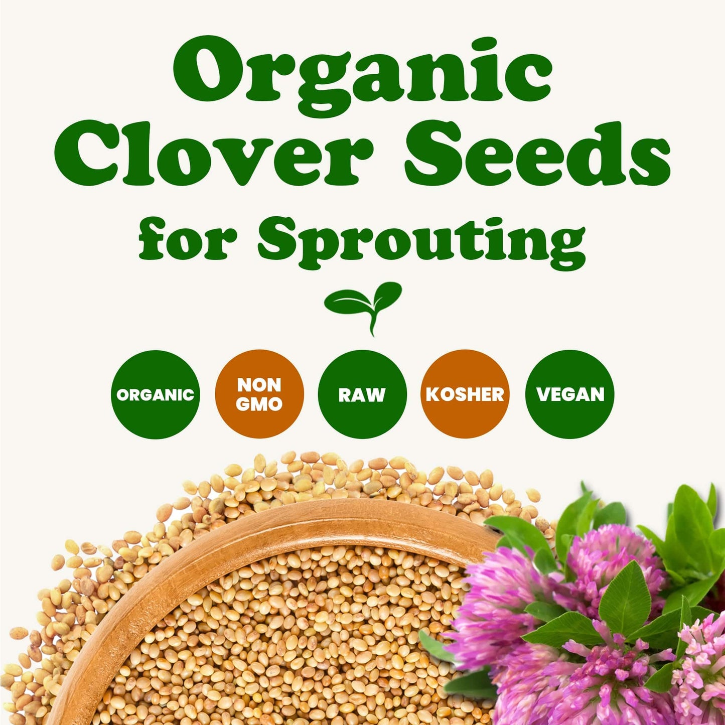 Food to Live Organic Clover Seeds for Sprouting, 10 Pounds Non-GMO, Pure, Vegan, Kosher, Bulk, Edible Seeds, Rich in Vitamins, Minerals, Fiber for Growing Sprouts, Microgreens High Germitation Rate