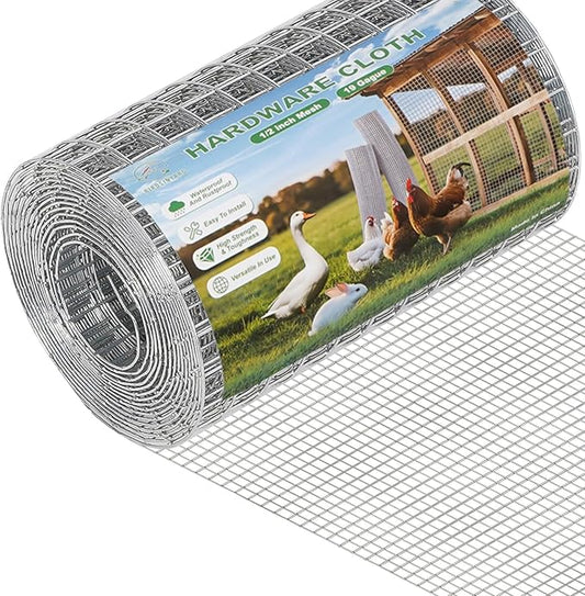 8in x 25ft Hardware Cloth - 1/2 inch Chicken Wire Fencing 19 Gauge Hot-dip Galvanized After Welding | Welded Wire Mesh Roll Garden Plant Chicken Coop Rabbit Poultry Netting Cage Screen