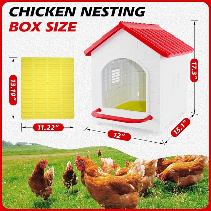 Single Compartment Chicken Nesting Box, Waterproof Plastic Chicken coop, Wall Floor DIY Nest Box for Hens, Ducks, Rabbits and Other Poultry,Red