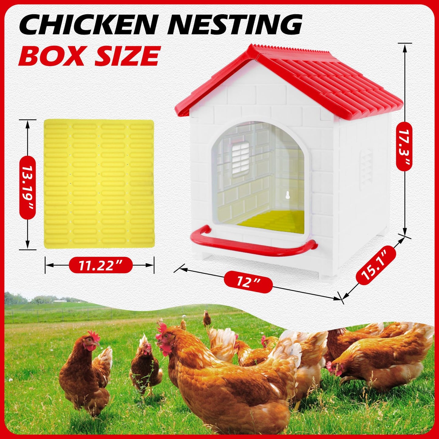 Single Compartment Chicken Nesting Box, Waterproof Plastic Chicken coop, Wall Floor DIY Nest Box for Hens, Ducks, Rabbits and Other Poultry,Red