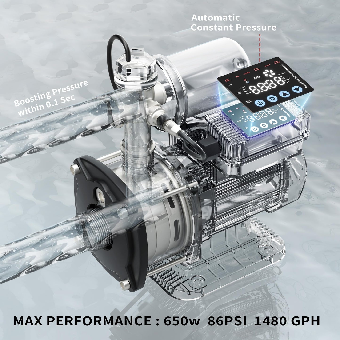 SUETPRYE 86PSI, 25GPM Smart Water Pressure Booster Pump for Home, 50% Energy Saving 0.87 HP, Constant Pressure, 55dB Ultra Quiet, 1" NPT, 115VAC, Boosts 10 Water Outlets for House, Shower, Irrigation